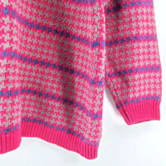 Vintage Maroon Red Granny Houndstooth Stripe Mock Turtleneck Tunic Sweater PL - Picture 4 of 10